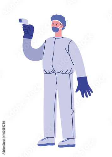 laboratory worker with thermometer