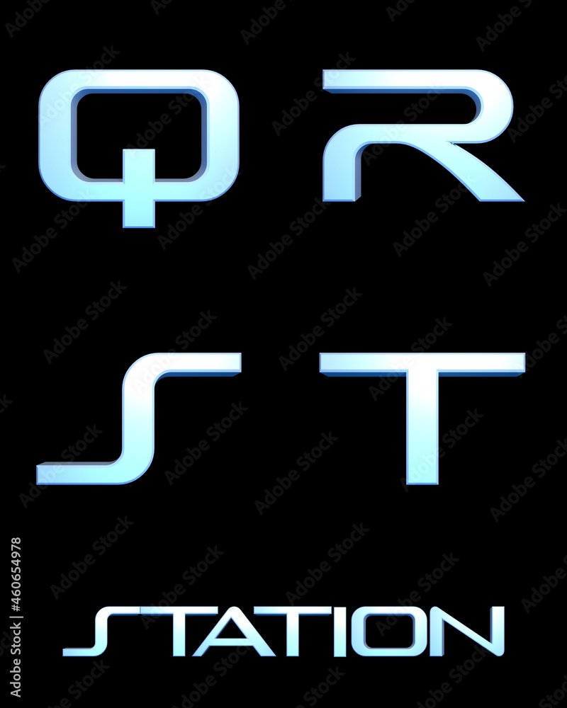 Station blue futuristic alphabet 3D illustration Station blue futuristic alphabet 3D illustration