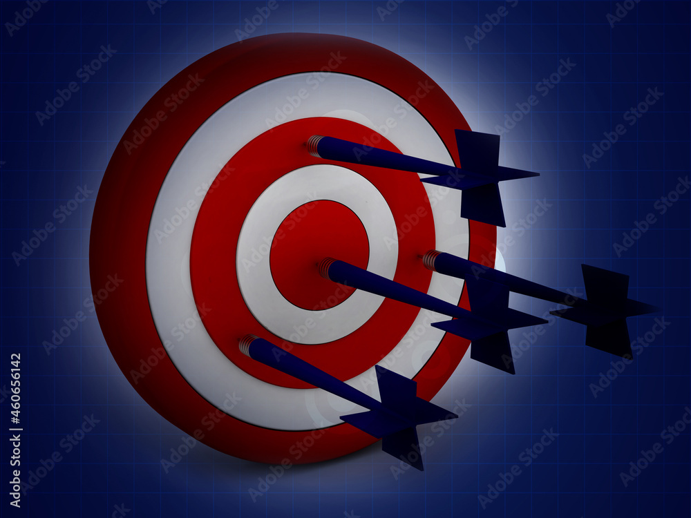 3d illustration target with arrows with dart board 3d illustration target with arrows with dart board