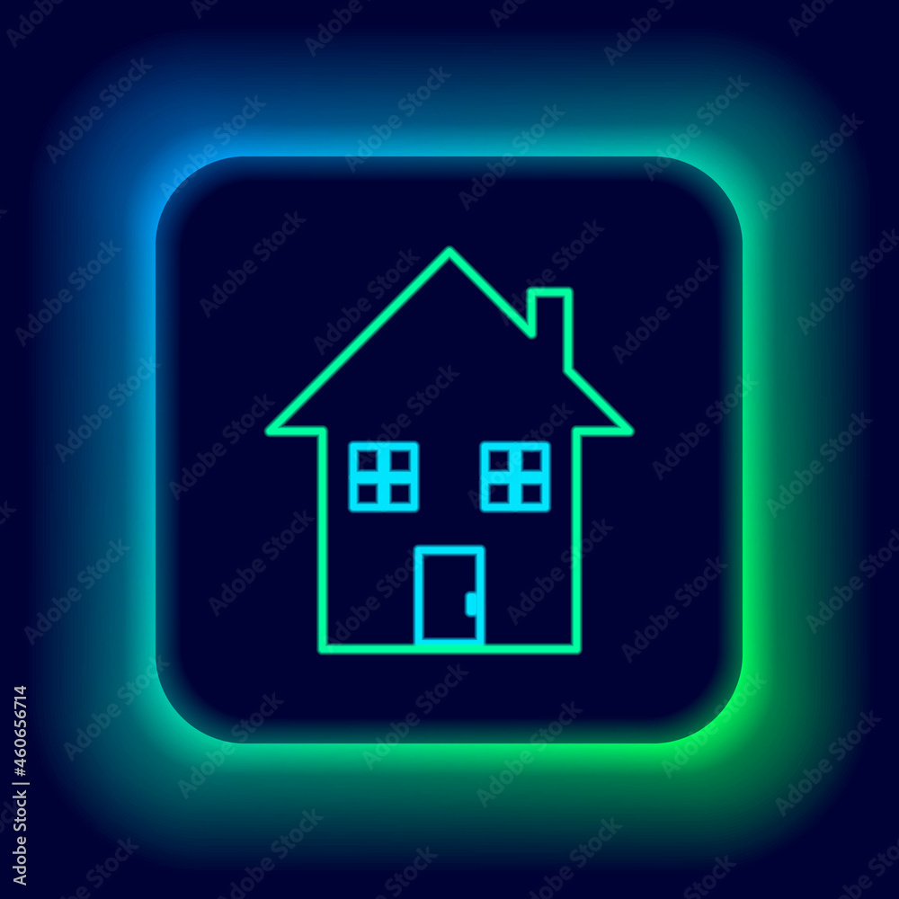Glowing neon line House under protection icon isolated on black background. Home and shield. Protection, safety, security, protect, defense concept. Colorful outline concept. Vector Glowing neon line House under protection icon isolated on black background. Home and shield. Protection, safety, security, protect, defense concept. Colorful outline concept. Vector