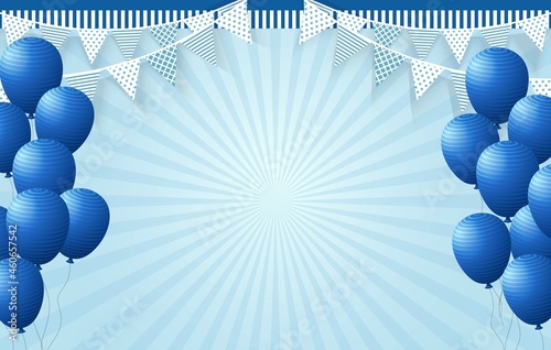 Birthday Party Celebration Blue Color Blank Background with Blue Color Balloons and Flags