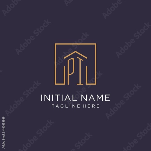 PI initial square logo design, modern and luxury real estate logo style