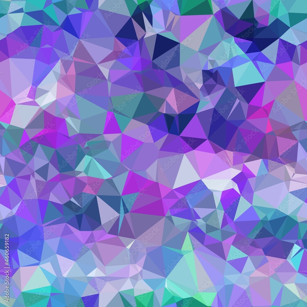 Seamless iridescent triangle pattern for surface pattern print. High quality illustration. Blue and purple holographic vivid trendy swatch. Funky contemporary graphic tile for background or textile.