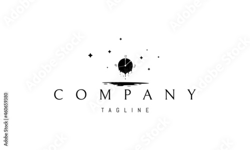 Vector logo on which an abstract image of a melting clock personifies the value of time.