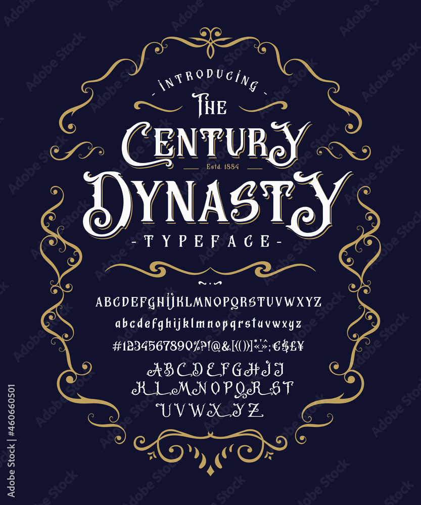 Font The Century Dynasty. Vintage design for logo - obrazy, fototapety, plakaty 