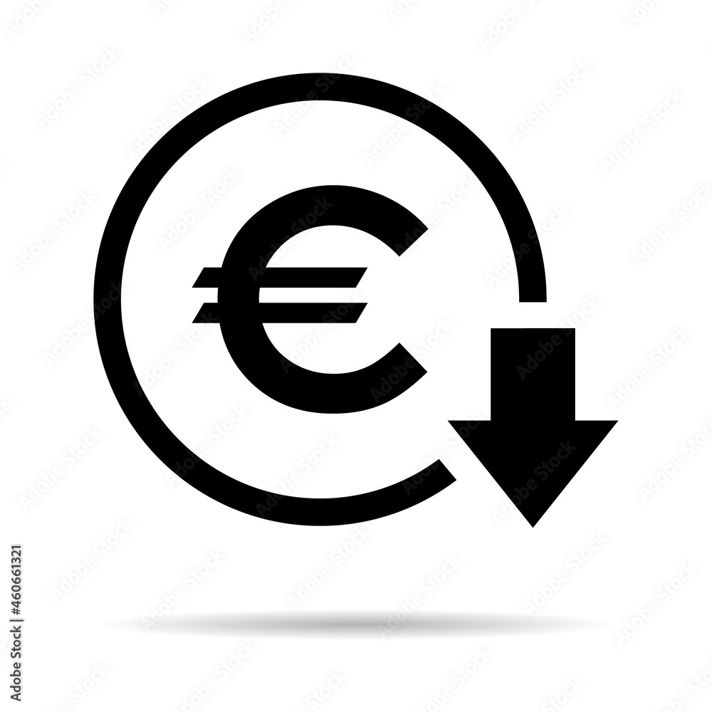 Euro reduction symbol, cost decrease icon. Reduce debt bussiness sign vector illustration Euro reduction symbol, cost decrease icon. Reduce debt bussiness sign vector illustration