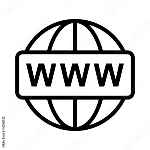 WWW world wide web site symbol, Internet map icon, website address globe, flat outline sign