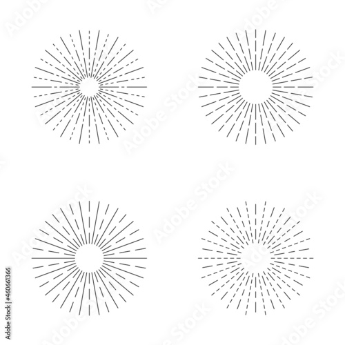 Set of sunburst line icon isolated, collection of summer web banner, retro circle design, vector illustration