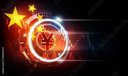 Chinese Yuan digital currency, Yuan currency futuristic digital money with China flag background, Chinese cryptocurrency, vector illustration