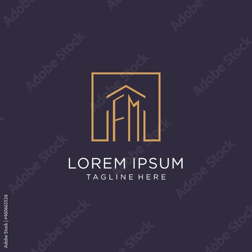 FM initial square logo design, modern and luxury real estate logo style