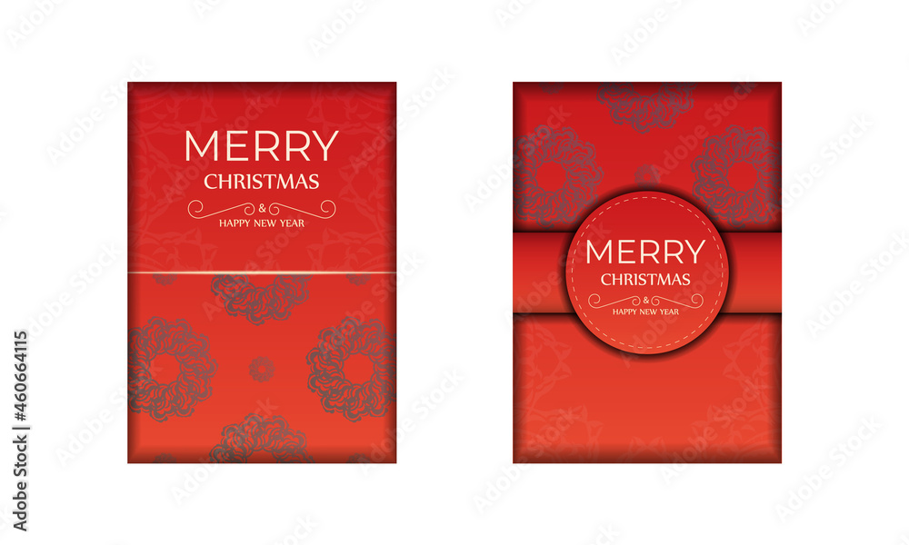 Merry Christmas and Happy New Year red color flyer with vintage burgundy ornament Merry Christmas and Happy New Year red color flyer with vintage burgundy ornament
