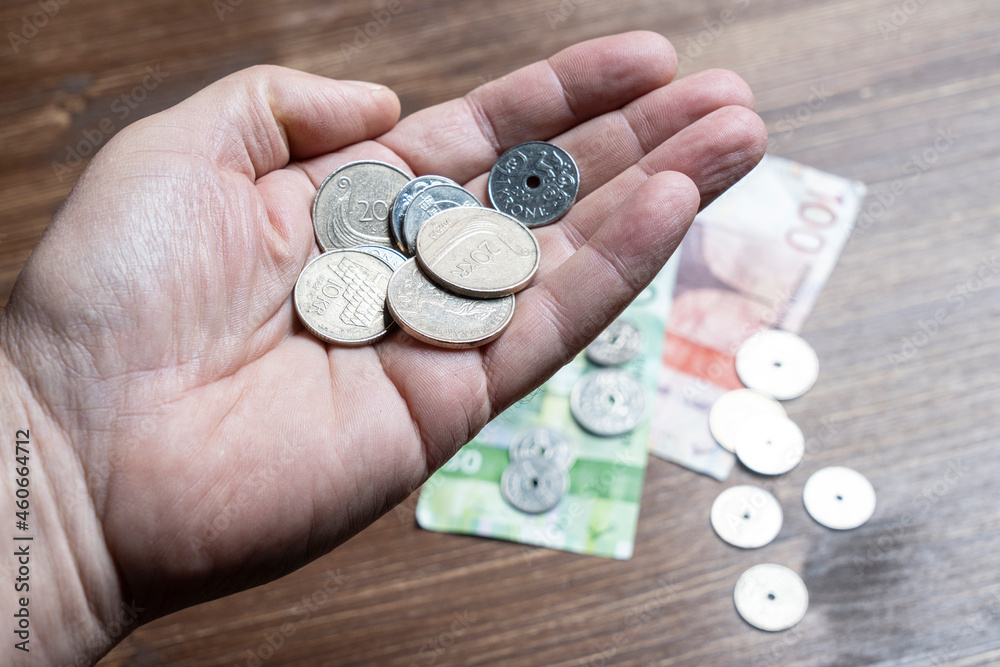Norwegian forints in the hand Norwegian forints in the hand