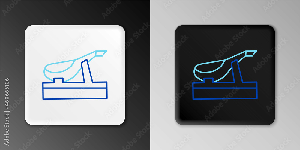 Line Spanish jamon on the wooden jamonera icon isolated on grey background. Colorful outline concept. Vector Line Spanish jamon on the wooden jamonera icon isolated on grey background. Colorful outline concept. Vector