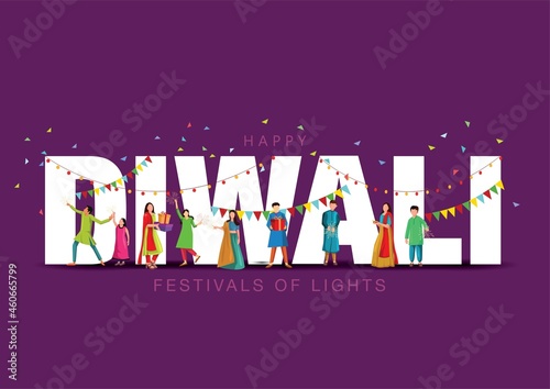 Indian festival Happy Diwali with Diwali props, holiday Background, Diwali celebration greeting card, vector illustration design.