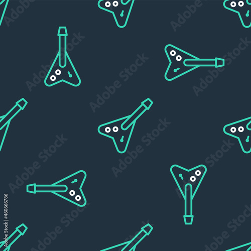 Line Electric bass guitar icon isolated seamless pattern on black background. Vector