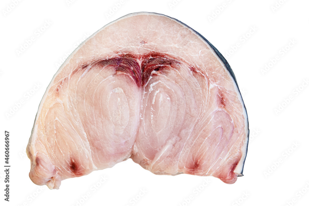 Swordfish Xiphais gladius raw steak portion. Close up and isolated on a white background with the good resolution. view from above. Swordfish Xiphais gladius raw steak portion. Close up and isolated on a white background with the good resolution. view from above.