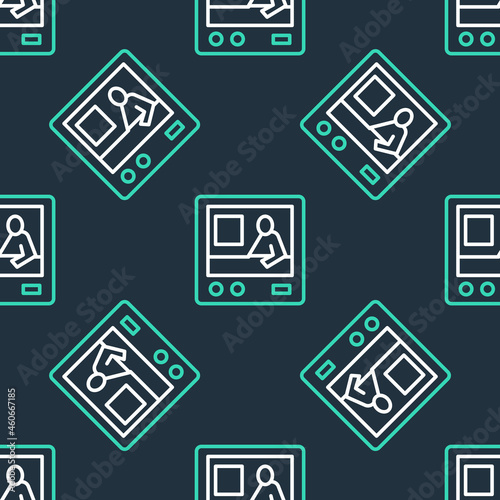 Line Television report icon isolated seamless pattern on black background. TV news. Vector