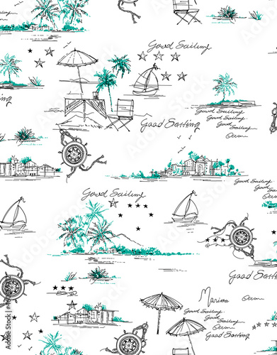 Seamless marine pattern, travel print.  photo