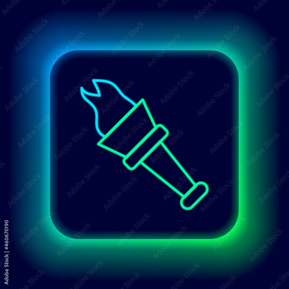 Glowing neon line Torch flame icon isolated on black background. Symbol fire hot, flame power, flaming and heat. Colorful outline concept. Vector Glowing neon line Torch flame icon isolated on black background. Symbol fire hot, flame power, flaming and heat. Colorful outline concept. Vector