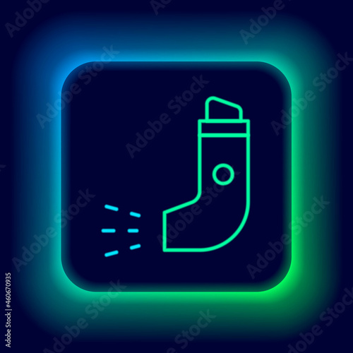 Glowing neon line Inhaler icon isolated on black background. Breather for cough relief, inhalation, allergic patient. Colorful outline concept. Vector