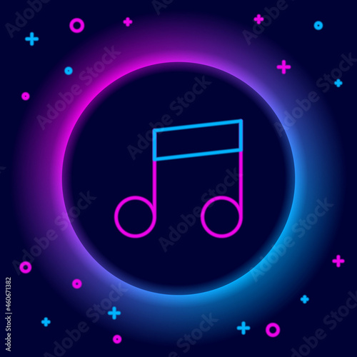 Glowing neon line Music note, tone icon isolated on black background. Colorful outline concept. Vector