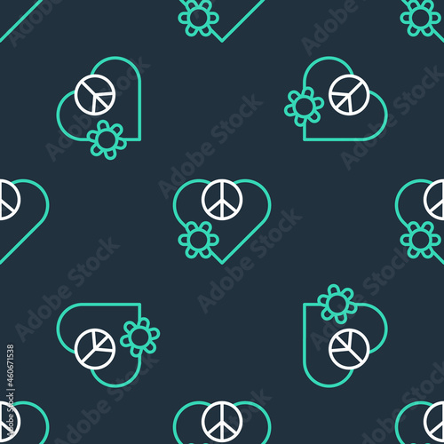 Line Love peace icon isolated seamless pattern on black background. Hippie symbol of peace. Vector