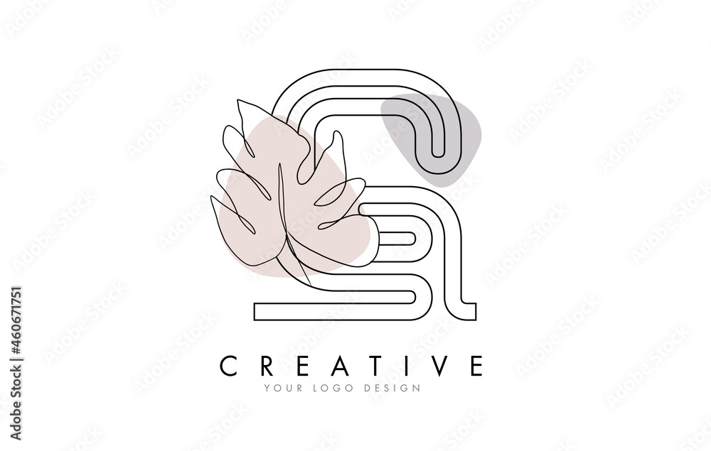 Black Outline G letter logo design with outline Monstera Leaf One Line Drawing Vector Illustration. Black Outline G letter logo design with outline Monstera Leaf One Line Drawing Vector Illustration.