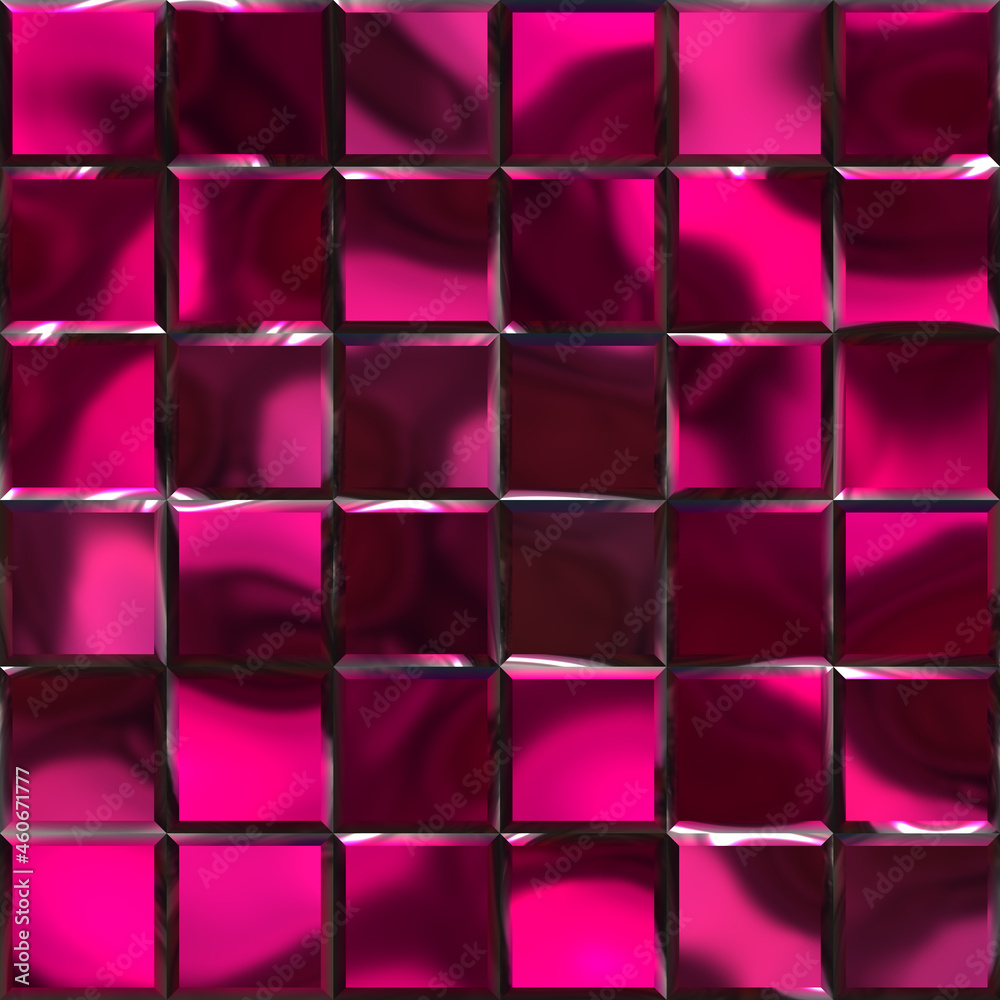 Magenta mirror glass mosaic tile, 3d backdrop. 3d render illustration. Interesting geometric seamless texture. Magenta mirror glass mosaic tile, 3d backdrop. 3d render illustration. Interesting geometric seamless texture.