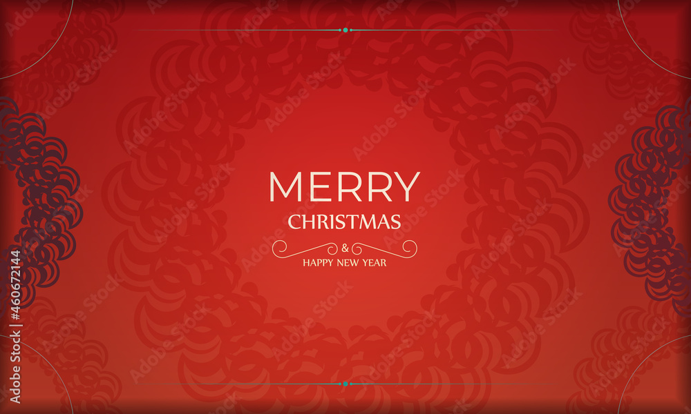 Template Greeting card Happy New Year Red color with luxurious burgundy ornament Template Greeting card Happy New Year Red color with luxurious burgundy ornament