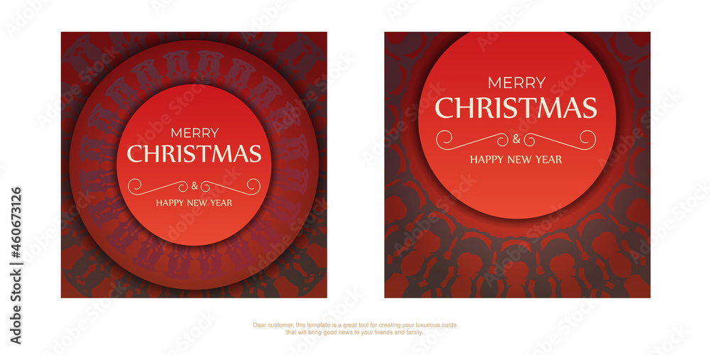 Merry Christmas Red Color Greeting Brochure Template with Vintage Burgundy Ornament