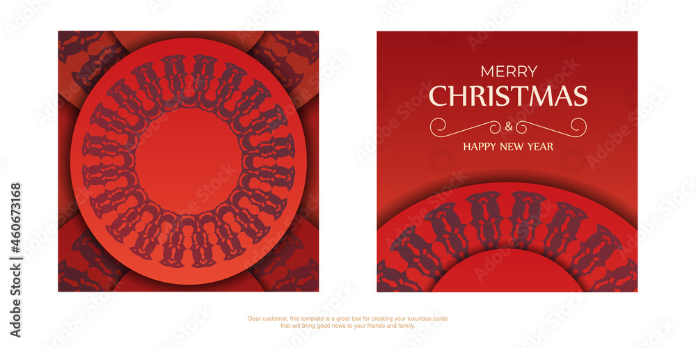 Template Greeting Brochure Merry Christmas Red Color with Winter Burgundy Pattern