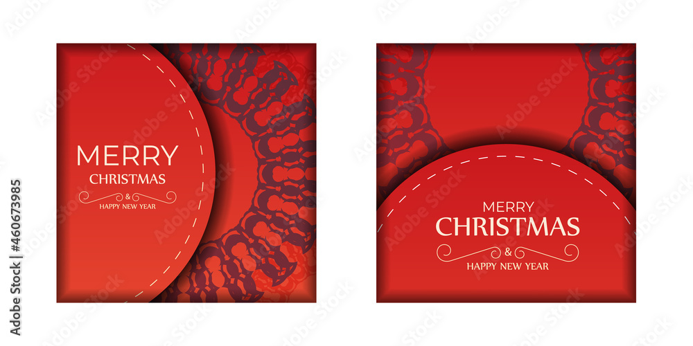 Happy New Year Greeting Flyer Template Red Color Luxury Burgundy Pattern