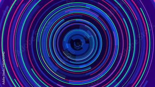 Abstract circle blue neon future technology background.