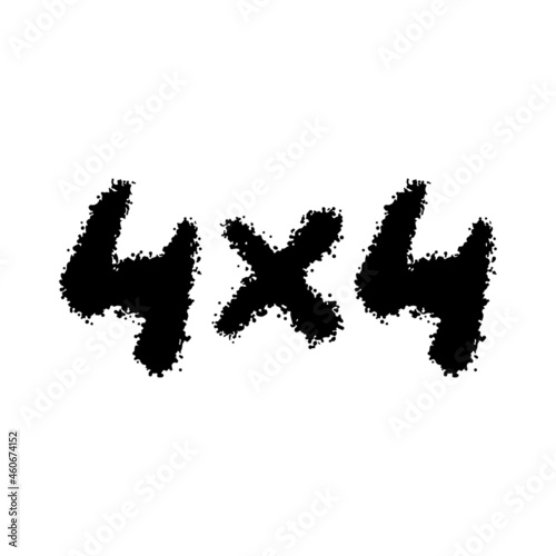 4x4 SUV symbol. Black ink grunge silhouette. Horizontal view. Vector simple flat graphic hand drawn illustration. The isolated object on a white background. Isolate.