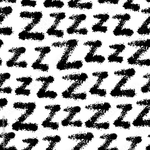 Black ink letter Z isolated on white background. Cute monochrome seamless pattern. Vector simple flat graphic hand drawn illustration. Texture.