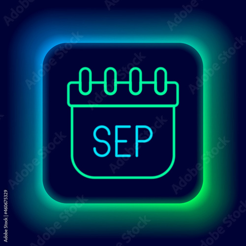Glowing neon line September calendar autumn icon isolated on black background. Colorful outline concept. Vector