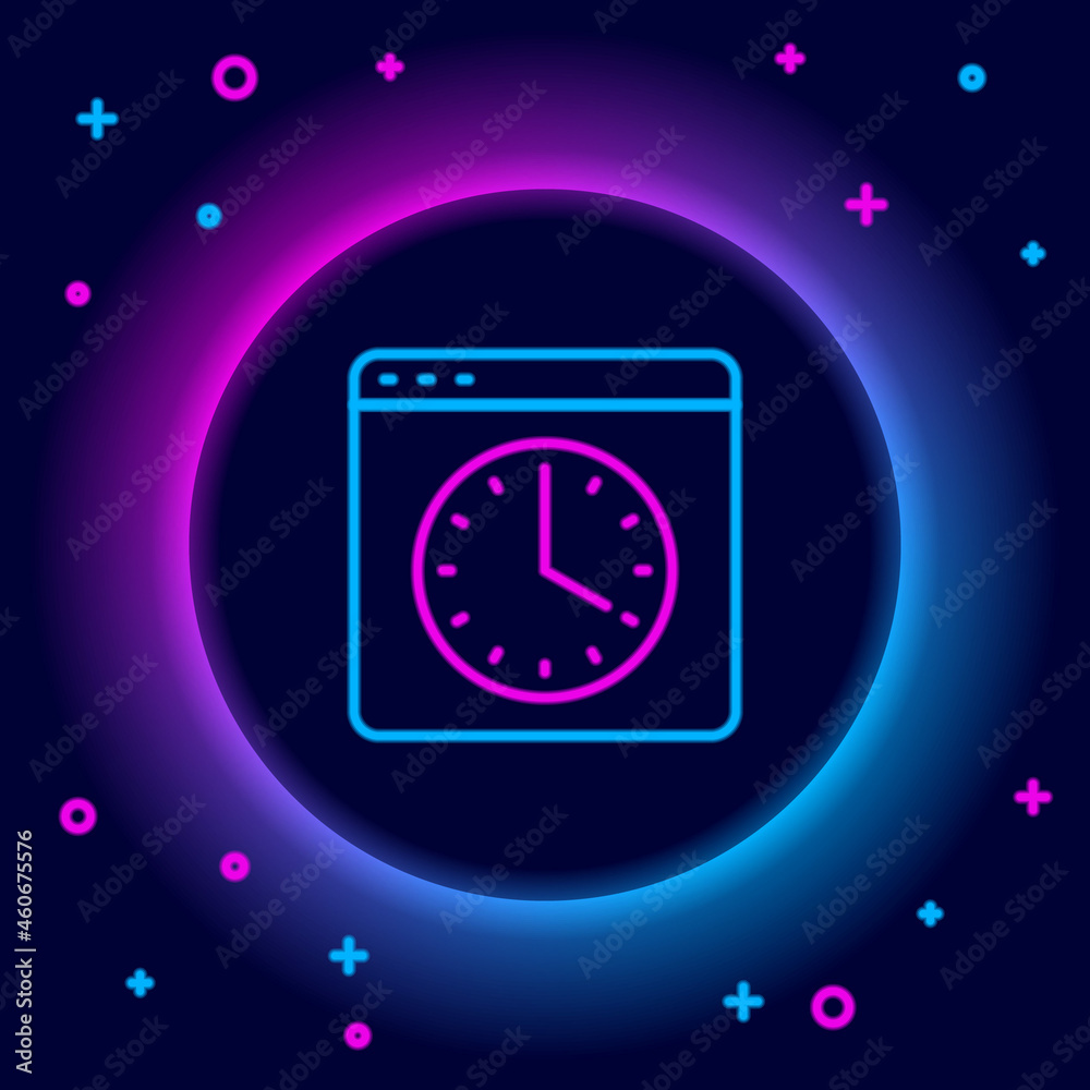 Glowing neon line Browser window icon isolated on black background. Colorful outline concept. Vector