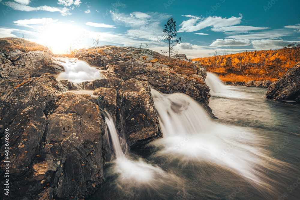 Long exposure Waterfall in Norway in Autumn colors