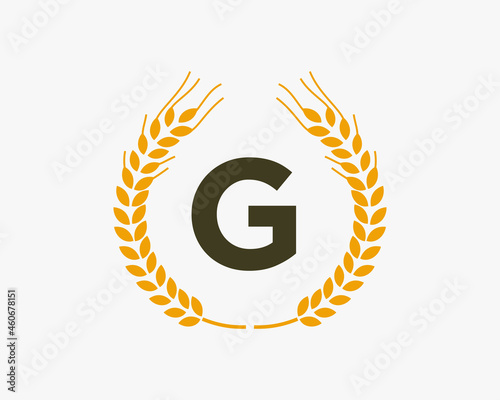 Agriculture Wheat Logo On G Letter. Letter G Agriculture Logo Design Template, Food, Healthy Nutrition Symbol