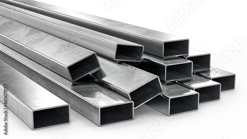 Rectangular metal profile isolated on white background. 3d rendering