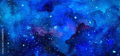 Vector cosmic illustration. Beautiful colorful space background. Watercolor Cosmos