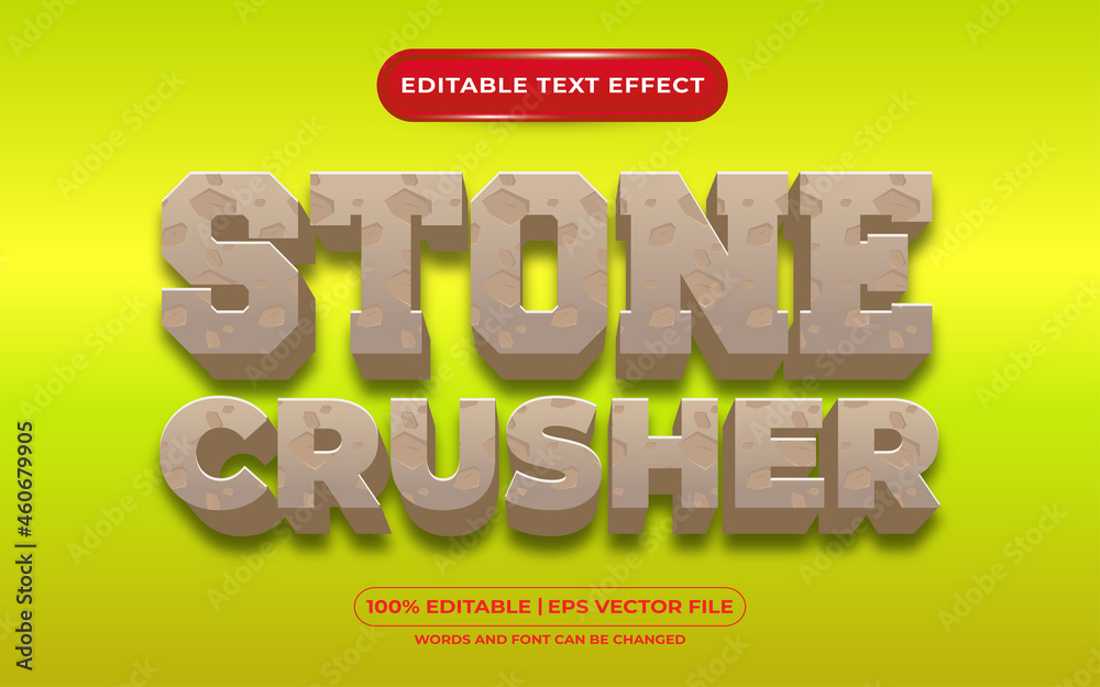 Editable text effect stone crusher cartoon style