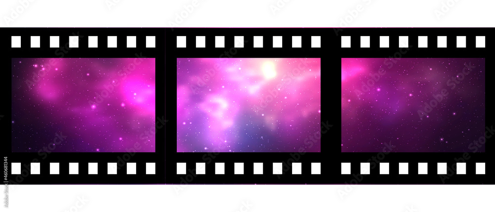 Video tape isolated on white background. Cinematography with galaxy