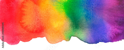 Watercolor rainbow abstract painting background. Hand drawn artwork, paper texture. Red, orange, yellow, green, blue, indigo, violet, purple colors
