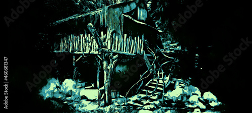 Haunted House Realistic illustration. Vector art for Halloween
