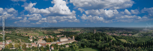 Aerial panorama of Solferino, Mantova, Italy. Aerial view of the Museum of Resurgence. Aerial view of the Rocca di Solferino, Mantova. photo