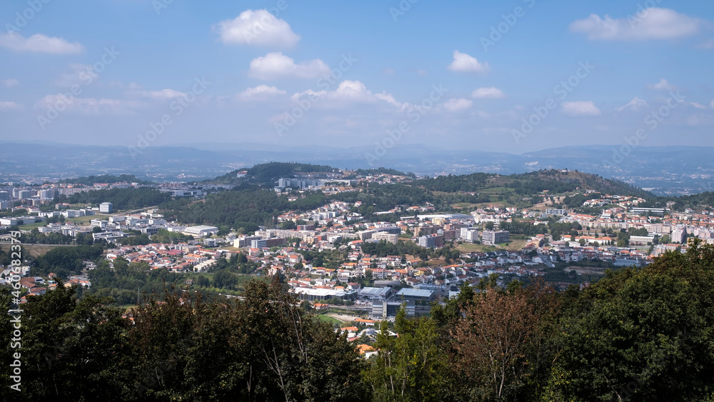 Panorama of Braga city, view from the hill of Bom Jesus do Monte church. Portugal.