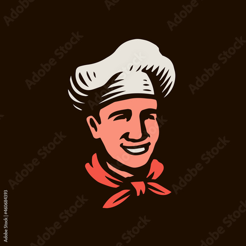 Chef with hat vector illustration. Restaurant logo