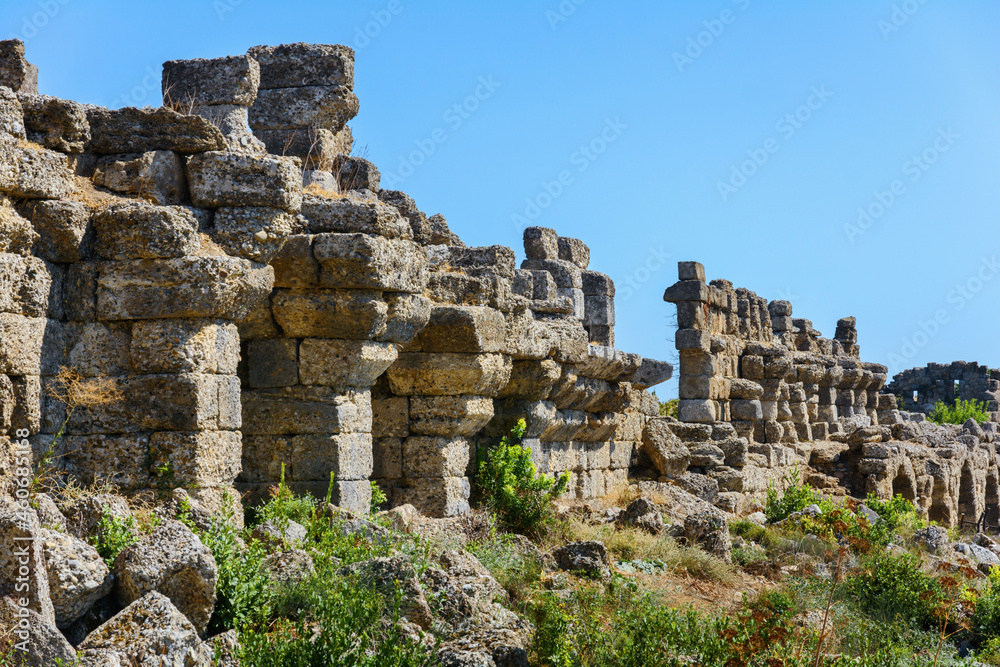 City wall of antique Side. Turkey. Manavgat. Antalya. Alania. Attractions Side