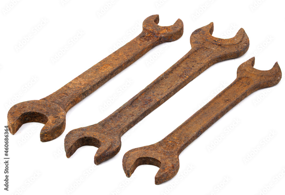 Old rusty wrenches on a white background Old rusty wrenches on a white background